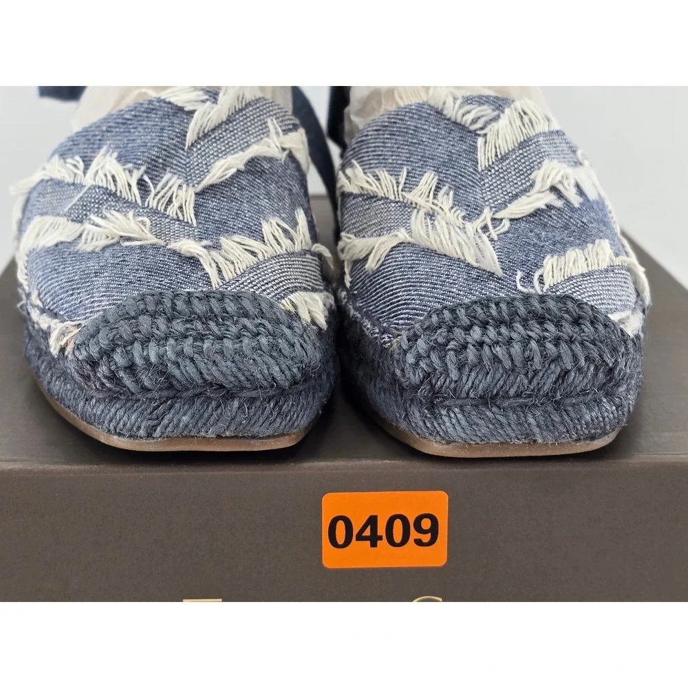 Franco Sarto L-Britney Espadrille Sandals Womens 7.5 Blue Denim Wedge Tie -New